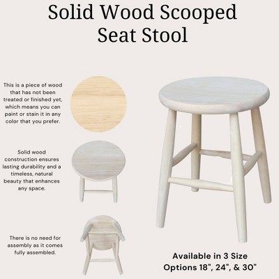 Unfinished Solid Parawood Scooped Seat Stool