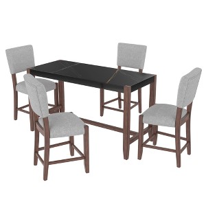 ChicFurnit Dining Sets Counter Height Faux Marble Table with Upholstered Chairs for Modern Spaces, Black Gray, 51.25"*31.5"*5.1" - 1 of 4