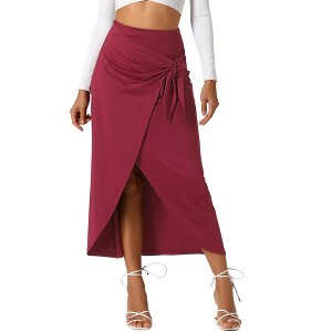 Allegra K Women's Boho High Waisted Long Summer Beach Maxi Wrap Skirts with Slit - 1 of 4