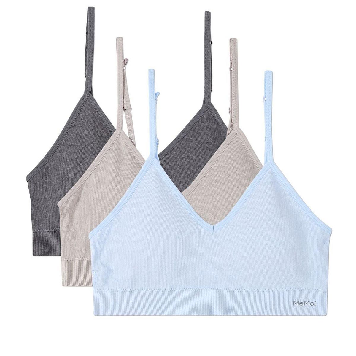 Memoi 3 Pack Women's Seamless Low-Back V-Neck Tag-Free Padded Pullover Bras - thumbnail 6