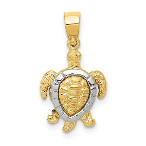 Black Bow Jewelry 14k Yellow and White Gold, Two Tone Sea Turtle Pendant - 1 of 4