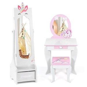 Infans Kids Vanity Set Princess Makeup Dressing Table and Chair Set w/ Jewelry Armoire - 1 of 4