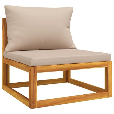 vidaXL Outdoor Patio Middle Sofa with Cushions - Solid Acacia Wood, Taupe Cushions, Weatherproof, Easy Assembly, Modular Configuration