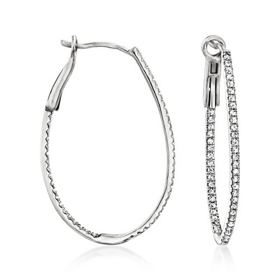 Ross-Simons 0.50 ct. t.w. Diamond Inside-Outside Oval Hoop Earrings in 14kt White Gold