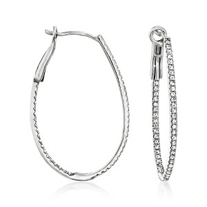 Ross-Simons 0.50 ct. t.w. Diamond Inside-Outside Oval Hoop Earrings in 14kt White Gold - 1 of 3
