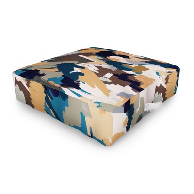 Ninola Design Artistic Texture Blue Gold Outdoor Floor Cushion - Deny Designs