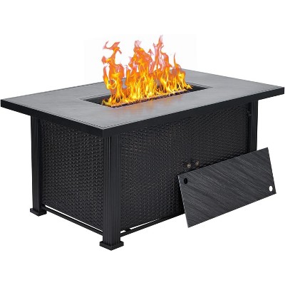 52 Inch Propane Fire Pit, CSA-Listed Outdoor Gas Fire Pit Rectangular Tabletop with Lid, 50,000 BTU Steel FireTable