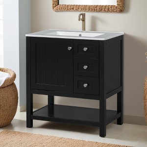 30" Bathroom Vanity with Sink Combo Set, Modern Solid Wood Frame Bathroom Storage Cabinet with 2 Drawers, Soft Closing Cabinet Door - Leovsnove - 1 of 4