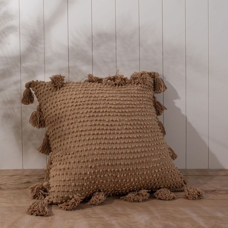 Pulled Knot Tan 24X24 Hand Woven Filled Pillow - Foreside Home & Garden, 2 of 6