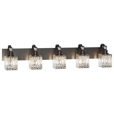 Whizmax Bathroom Vanity Light Fixtures Modern Crystal Vanity Light Fixtures, Light Modern Crystal Wall Lighting with Square Shade, Black