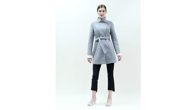 Allegra K Women's Classic Stand Collar Long Sleeve Winter Belted Long Coat, 2 of 8, play video