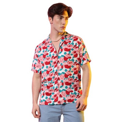 Campus Sutra Men Men's Scarlet Red Rose Foliage Shirt