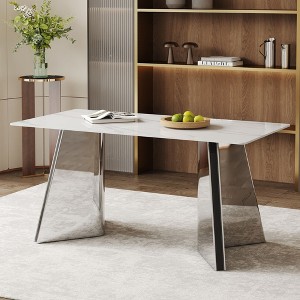 Sapphtopaz Dining Table Kitchen Table 63" Marble-Patterned Slab Table with Stainless Steel Butterfly Legs for Kitchen, Dining Room - 1 of 4