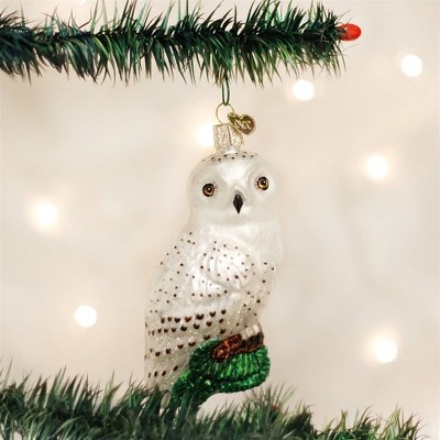 Hand-Painted Glass Great White Owl Christmas Tree Topper