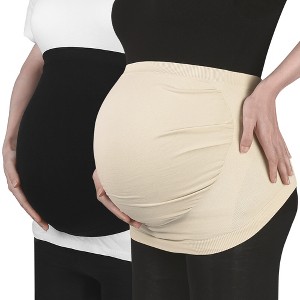 Unique Bargains Women Maternity Belly Band Pregnant Support Belly Bands Black Beige Size M 2 Pcs - 1 of 4