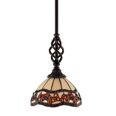 Toltec Lighting Elegante 1 - Light Pendant in  Dark Granite with 7'' Roman Jewel Art Glass Shade