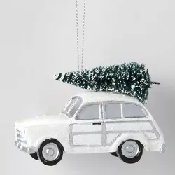 Glitter Station Wagon with Bottle Brush Tree Christmas Tree Ornament White - Wondershop™