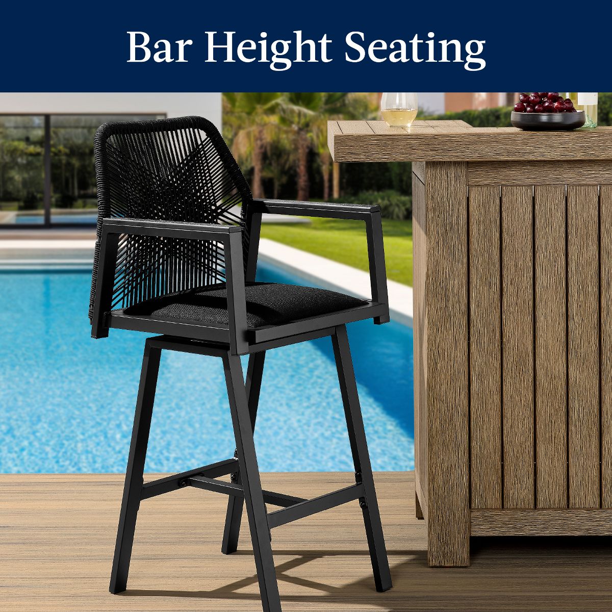 Best Choice Products Set of 2 Indoor/Outdoor Aluminum, Woven Rope Swivel Barstools w/ Armrests - Gray/Meteor - thumbnail 5