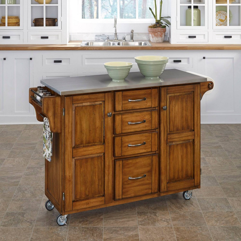 Kitchen Carts And Islands with Stainless Top Silver Home Styles