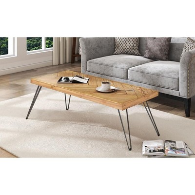 Wooakway Modern Coffee Table With Chevron Pattern Metal Legs Easy Assembly Tea Table For Living Room, Dining Room, Bedroom