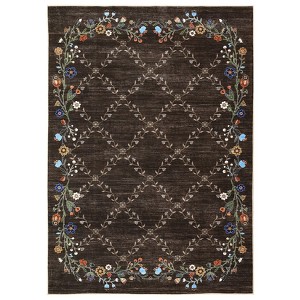 Washable Modern Floral Rug Non Slip Low Pile Rug Soft Contemporary Throw Floor Cover Foldable Indoor Carpet for Living Room Bedroom Playroom Nursery - 1 of 4