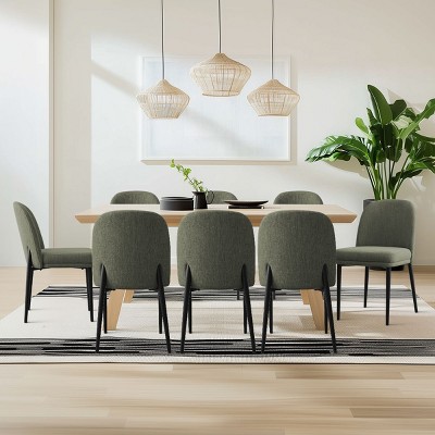 Set of 8 Upholstered Dining Chairs, Modern Linen Dining Room Chairs with Metal Legs, Armless Padded Seat for Kitchen & Dining Table-Maison Boucle