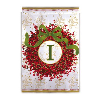 Evergreen Flag Double Sided Welcome Flag Berry Wreath Monogram Silk Garden Flag Outdoor Decor for Homes Gardens and Yards