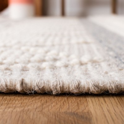 Ivory Hand-Knotted Wool Stripe Rectangular Rug 59"