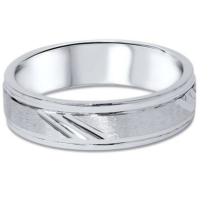 Pompeii3 Hand Carved Mens Brushed 6mm Comfort Fit Wedding Band 14K White Gold
