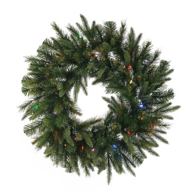 Vickerman Cashmere 84 Inch Decorative Artificial Prelit Holiday Wreath with 600 Multi Color LED Lights for Holiday Season, Green