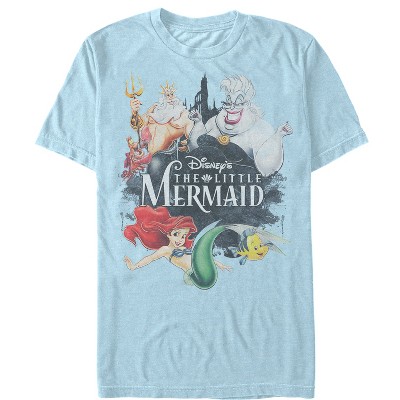 Men's The Little Mermaid Vintage Characters T-Shirt - Light Blue - Small