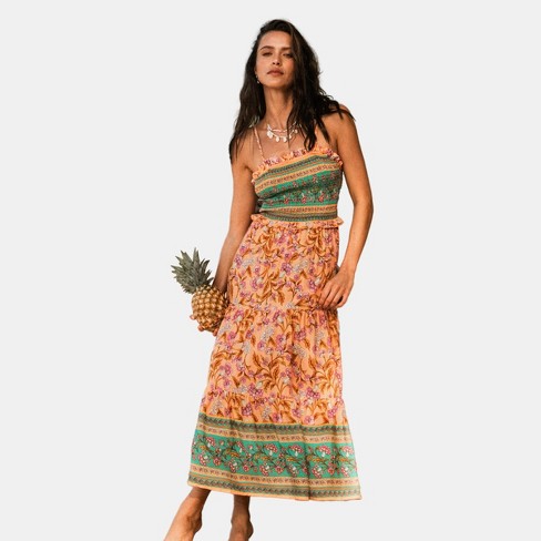 Women's Floral Paisley Smocked Maxi Dress -cupshe : Target