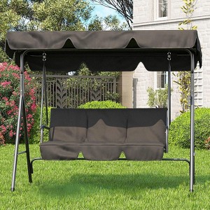 3 Seater Steel Outdoor Swing Chair with Cushions, Adjustable Canopy, Paito Swing Chair for Patio, Barkyard - 1 of 4