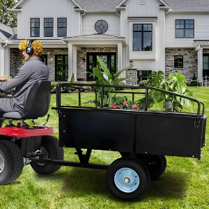 Heavy Duty 750LB Steel Dump Cart, 15 Cu Ft Utility Garden Trailer with Removable Gate & 16" Tires, Tow Behind Tractor or Lawn Mower - 1 of 4