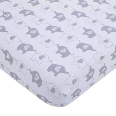 NoJo Elephant Stroll Fitted Crib Sheet - Gray