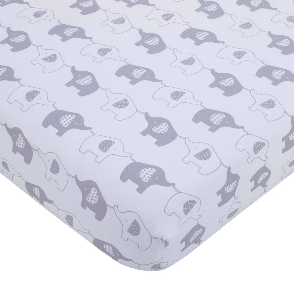 Photos - Bed Linen NoJo Elephant Stroll Fitted Crib Sheet - Gray