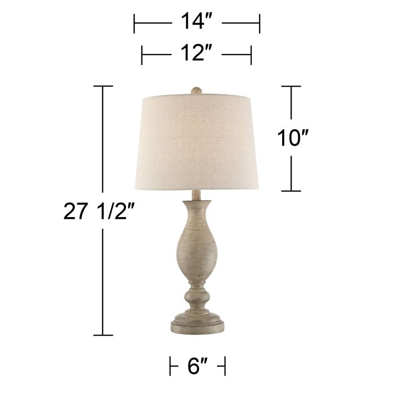 Regency Hill Serena Country Cottage Table Lamps 27 1/2" Tall Set of 2 Beige Gray Oatmeal Fabric Drum Shade for Bedroom Living Room Bedside Nightstand, 4 of 10