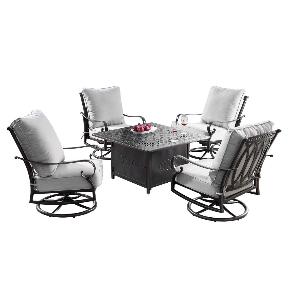 Photos - Garden & Outdoor Decoration 5pc Set with 42" Square Outdoor Aluminum Fire Table & Four Swivel Rocking