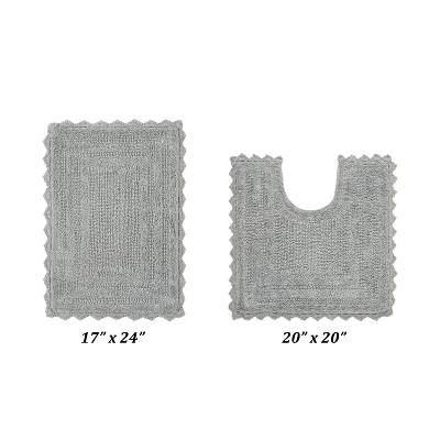 Gray Cotton Tufted Crochet Reversible 2-Piece Bath Rug Set