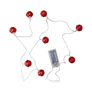 Northlight 8ct Battery Operated LED Jingle Bell with Star Cut-Outs Christmas Lights Red - Clear Wire - 1 of 3