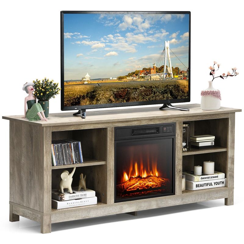 Costway  58'' 2-Tier Fireplace TV Stand W/18'' 1400W Electric Fireplace 65'', 1 of 11