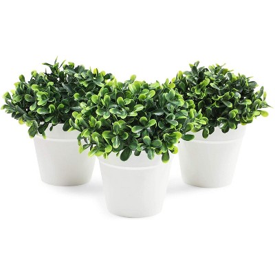 Juvale Mini Artificial Plants in White Pots, Home Decor (5 x 5.2 inch, 3 Pack)