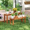 Tangkula Wooden Plant Stand Set of 2 w/ Teak Oil Finish Slatted Top Rustic Plant Rack - 2 of 4