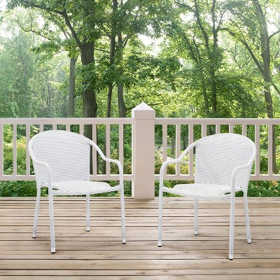 White Wicker and Steel Stackable Outdoor Dining Chair Set