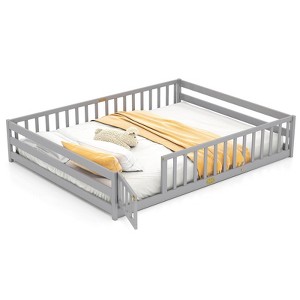 Costway Queen Size Floor Bed with Full Length Safety Guardrails & Door for Boys, Girls Pink/Gray/Natural/Icy Aqua/White/Mint Sky - 1 of 4