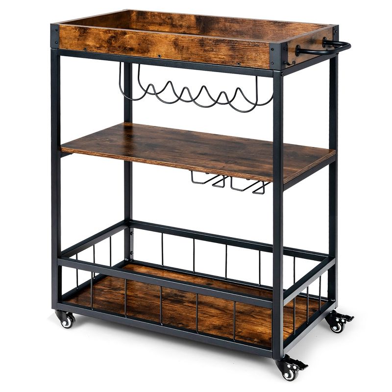 Costway 3-Tier Rolling Kitchen  Cart Serving Trolley Wine Rack Removable Tray, 1 of 11