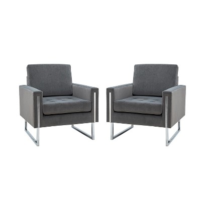 Set of 2 Idmon Contemporary Tufted Wooden Upholstered Club Chair with Metal Legs  for Bedroom and Living Room Club Chair  | ARTFUL LIVING DESIGN