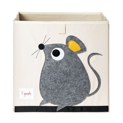 3 Sprouts Large 13 Inch Square Children's Foldable Fabric Storage Cube Organizer Box Soft Toy Bin, Gray Mouse