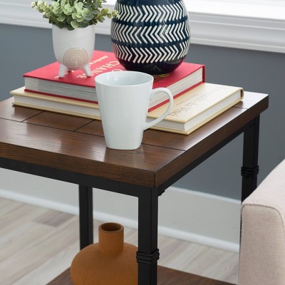 Austin Industrial Black Metal and Ash Wood End Table with Shelf