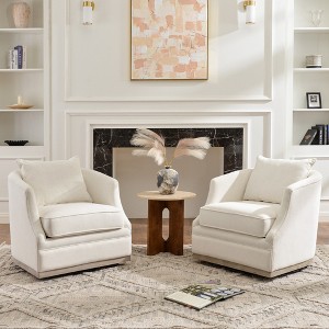 KINWELL 31" Wide Linen Fabric Upholstered Swivel Barrel Chair, Set of 2 - 1 of 4